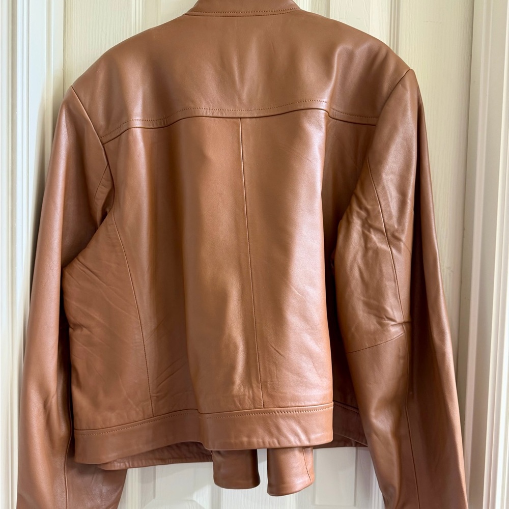 NWT Michael Kors Women's Lt. Brown Leather Jacket - Picture 2 of 5